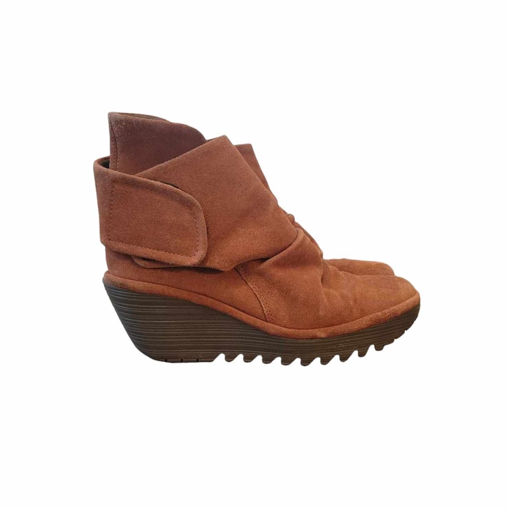 Fly London Rust Colored Suede Ruched Ankle Booties Size 37